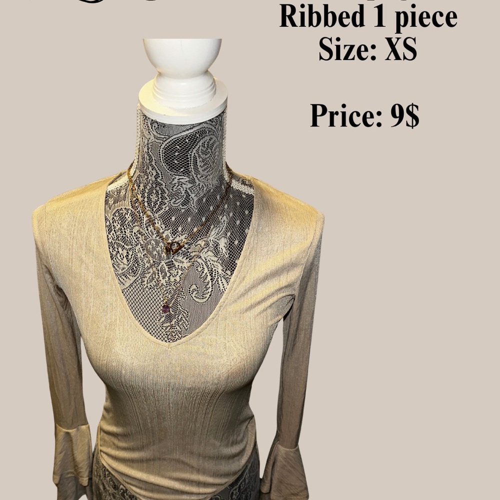Gold Ribbed Long Sleeve Top